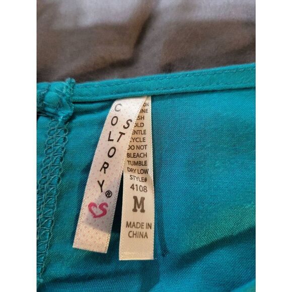Col story  crew neck teal short tulip sleeve with elastic hem top size M - Picture 9 of 9